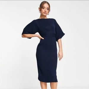 NWT | Closet London Ribbed Pencil Midi Dress in Navy‎ Size 4